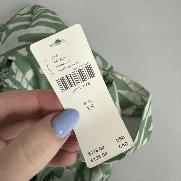 By Anthropologie Dress Womens XS Green Smocked Bandeau Leaf Tropical Cutout Maxi - Picture 8 of 14